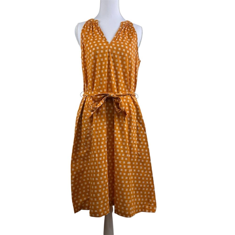 NWT A New Day Orange White Check Print Dress XS Pockets 100%Cotton V Neck Halter